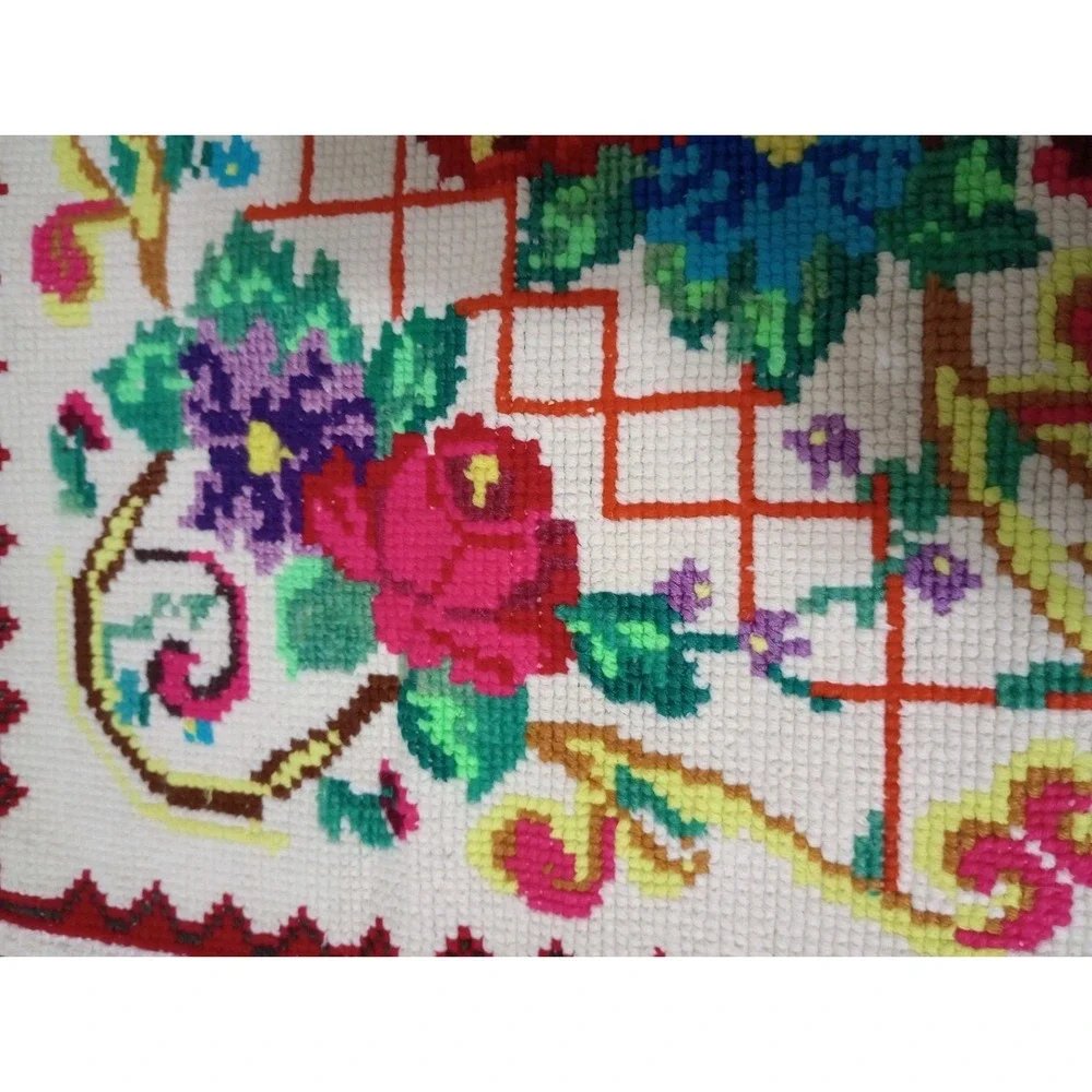 Vintage Handmade Needlepoint Throw Pillow Cover 12